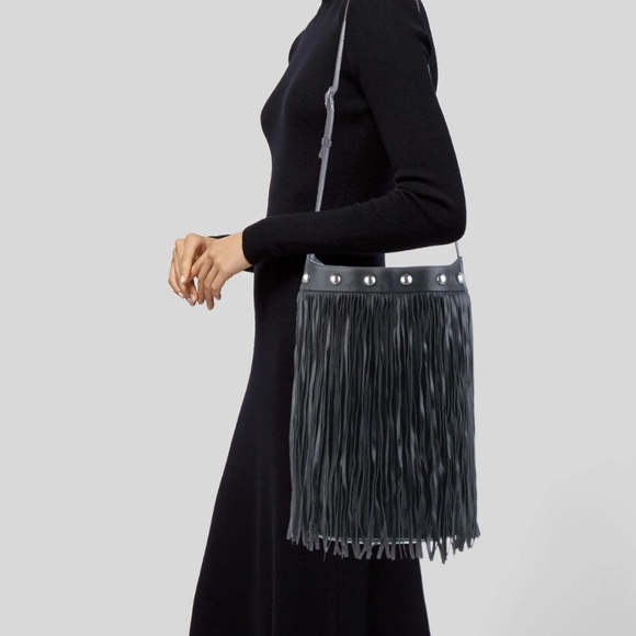 CELINE by Hedi Slimane RARE Fringe Black Bucket Bag in Studded Lambskin Leather! - Picture 11 of 13